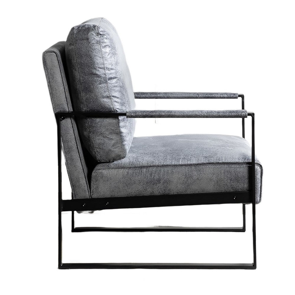 Kriya Accent Lounge Arm Chair with Black Metal Frame | Gray Microfiber