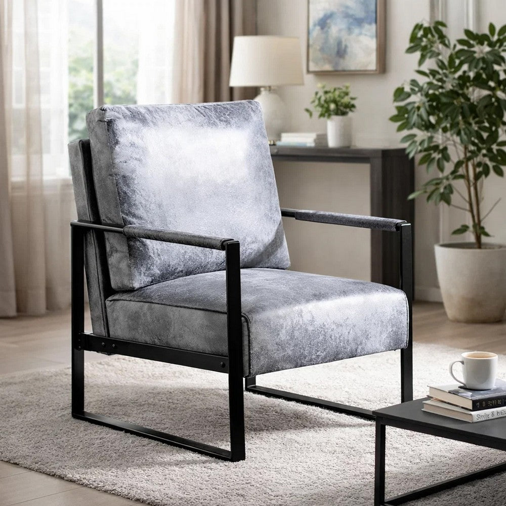 Kriya Accent Lounge Arm Chair with Black Metal Frame | Gray Microfiber