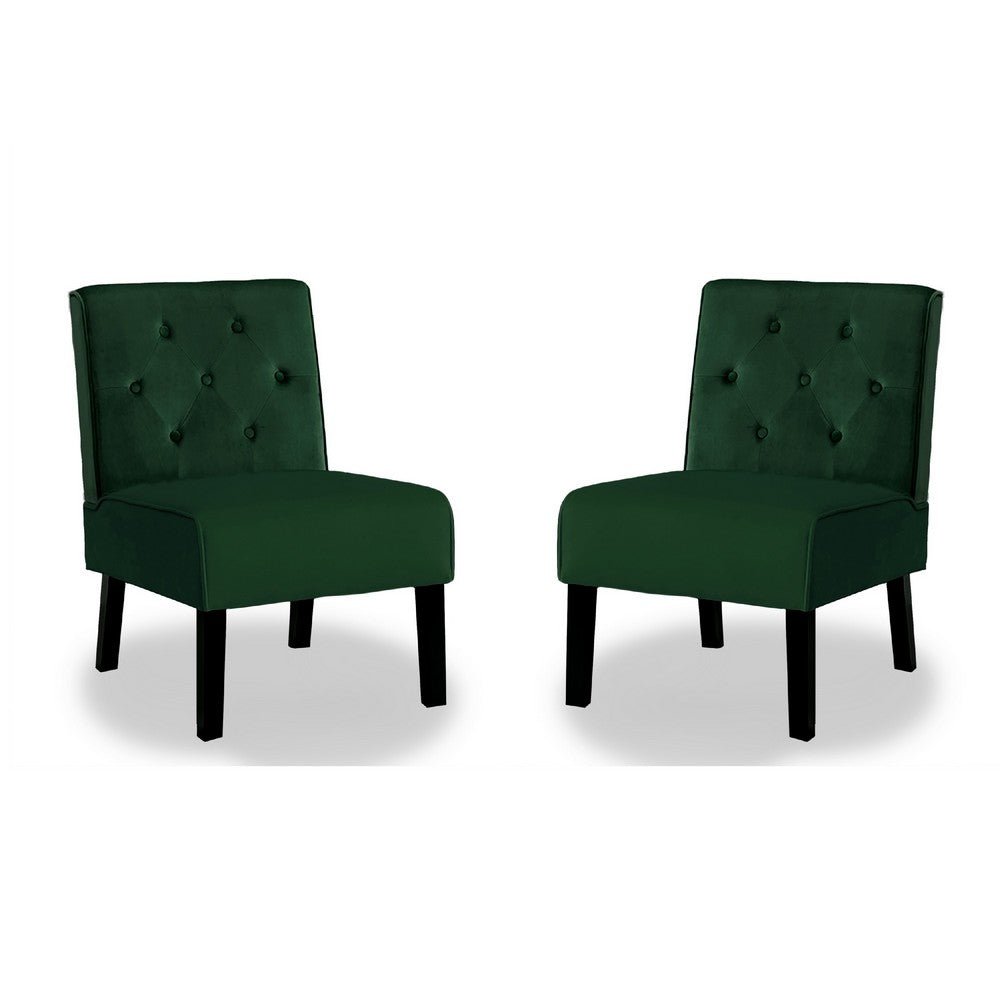 Revvy Armless Chair with Tapered Legs | Set of 2 | Green Tufted Velvet