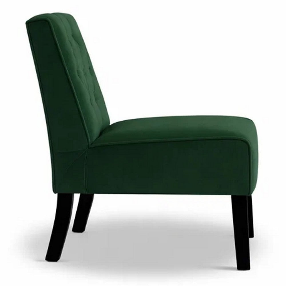 Revvy Armless Chair with Tapered Legs | Set of 2 | Green Tufted Velvet