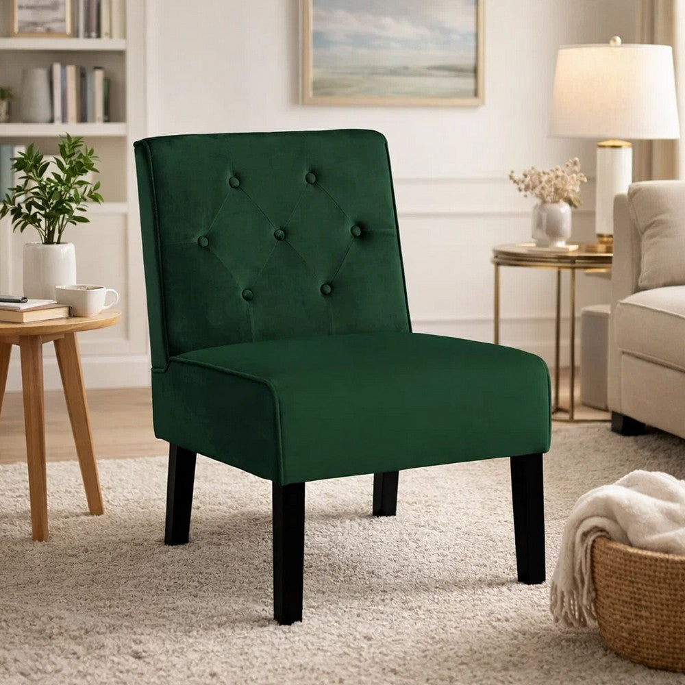 Revvy Armless Chair with Tapered Legs | Set of 2 | Green Tufted Velvet