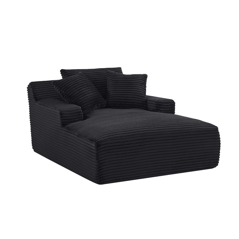 Cline Oversized Chaise Lounge Chair with 2 Pillows | Black Corduroy