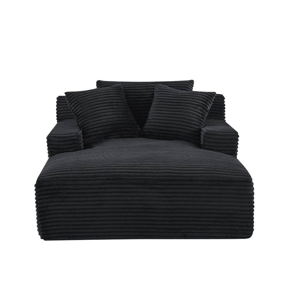 Cline Oversized Chaise Lounge Chair with 2 Pillows | Black Corduroy