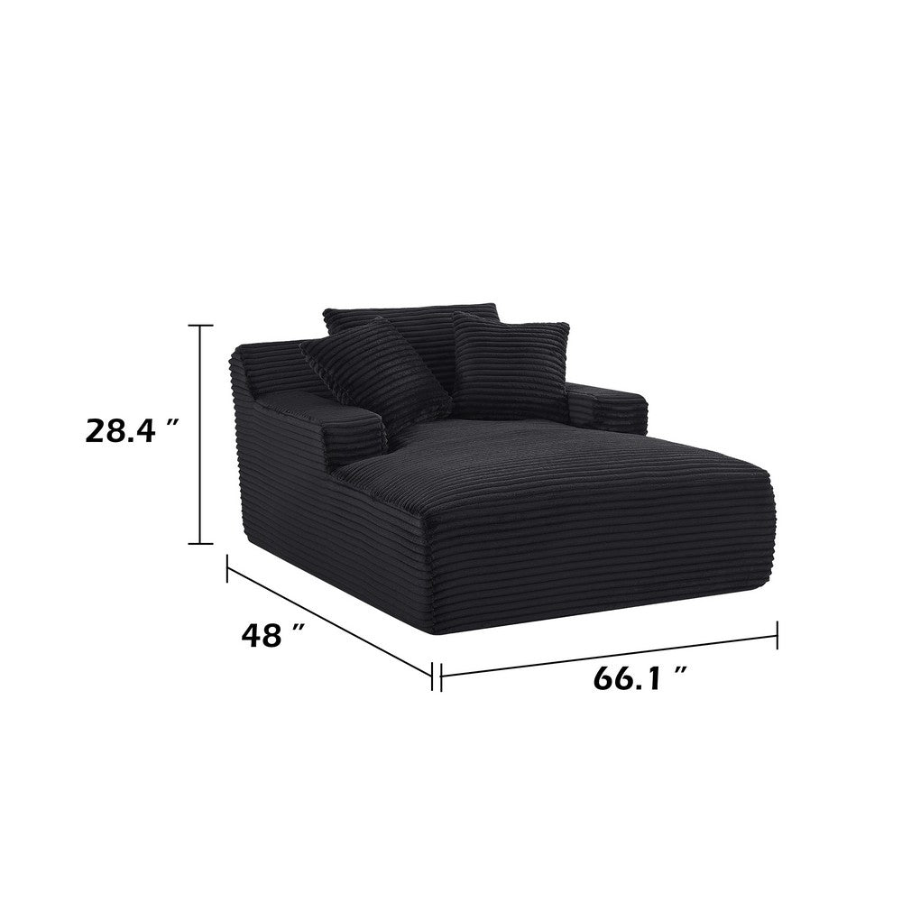 Cline Oversized Chaise Lounge Chair with 2 Pillows | Black Corduroy