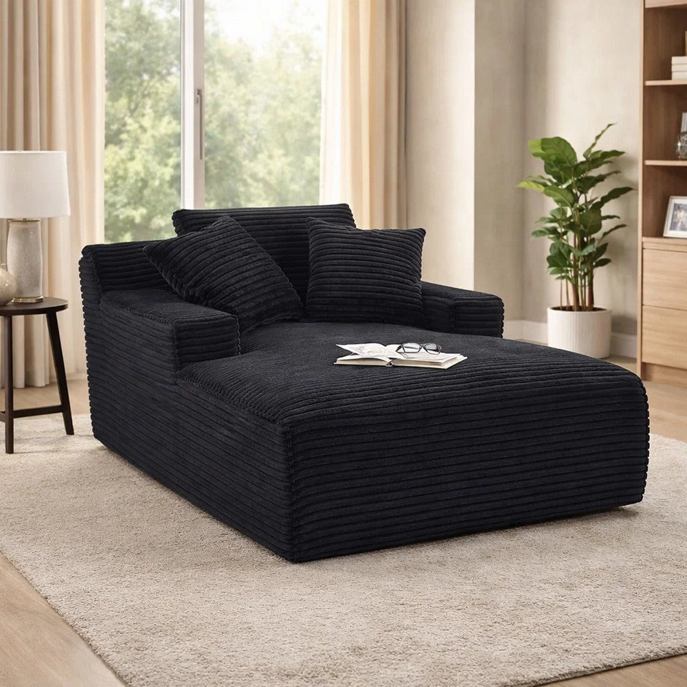 Cline Oversized Chaise Lounge Chair with 2 Pillows | Black Corduroy