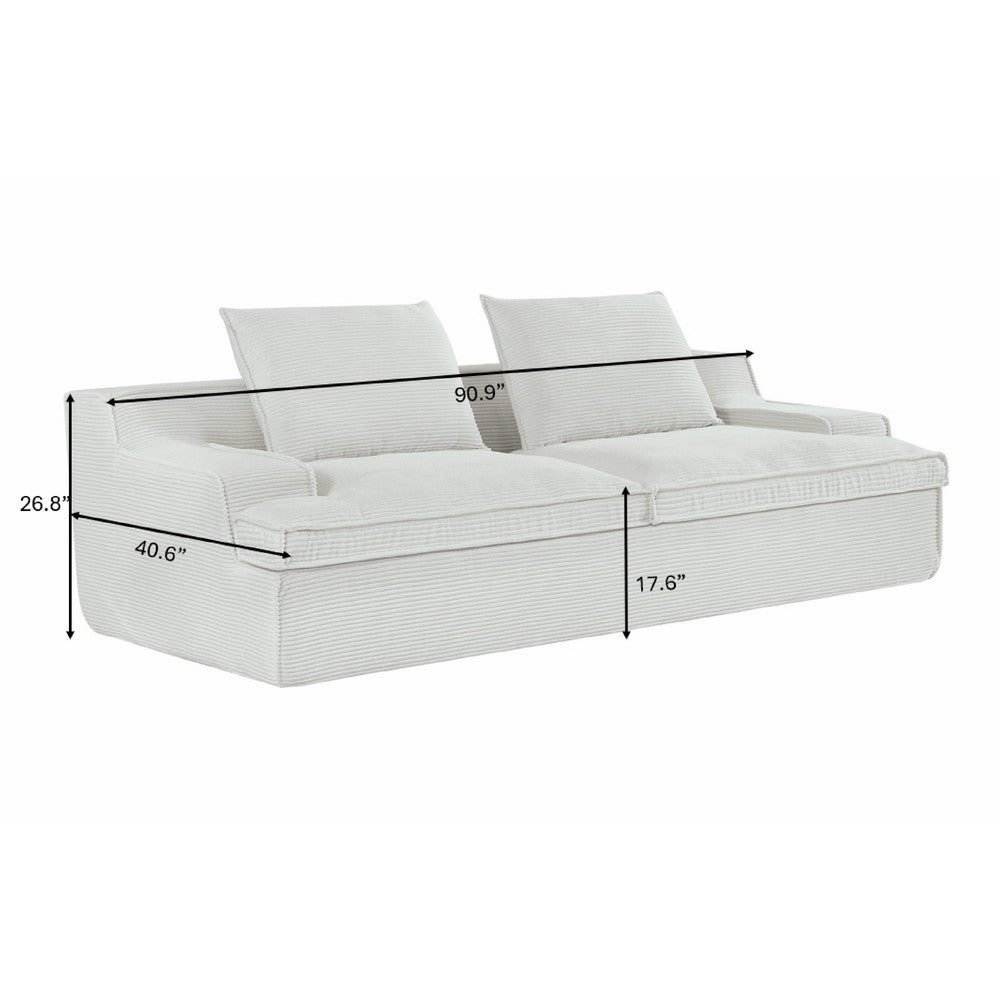 Syra Ergonomic 4-Seater Oversized Sofa with Wide Arms | Ivory Corduroy 91"