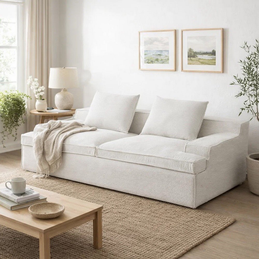 Syra Ergonomic 4-Seater Oversized Sofa with Wide Arms | Ivory Corduroy 91"