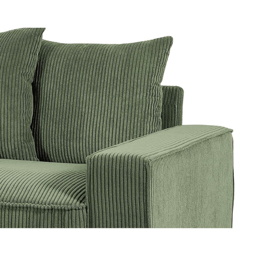 Gina Rectangular Sofa with 5 Toss Pillows | Dark Green Corduroy 88"
