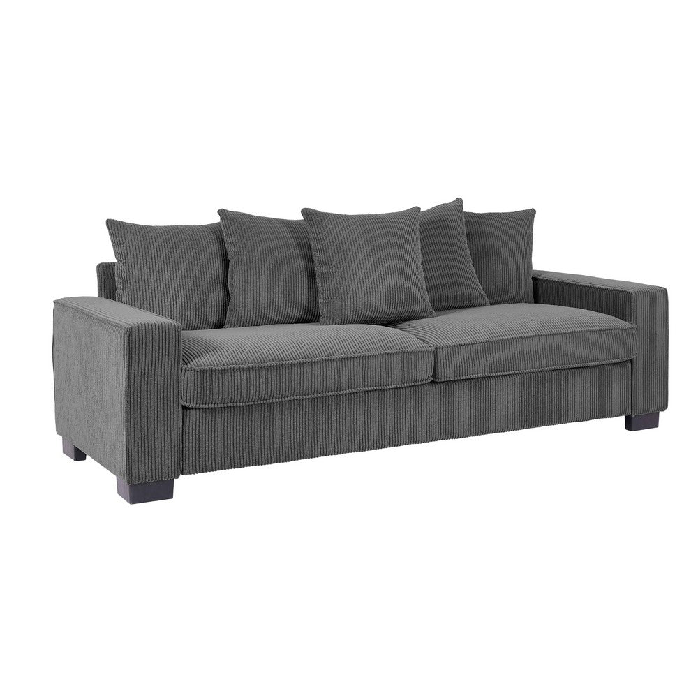 Gina Rectangular 3-Seater Sofa with 5 Toss Pillows | Gray Corduroy 88"