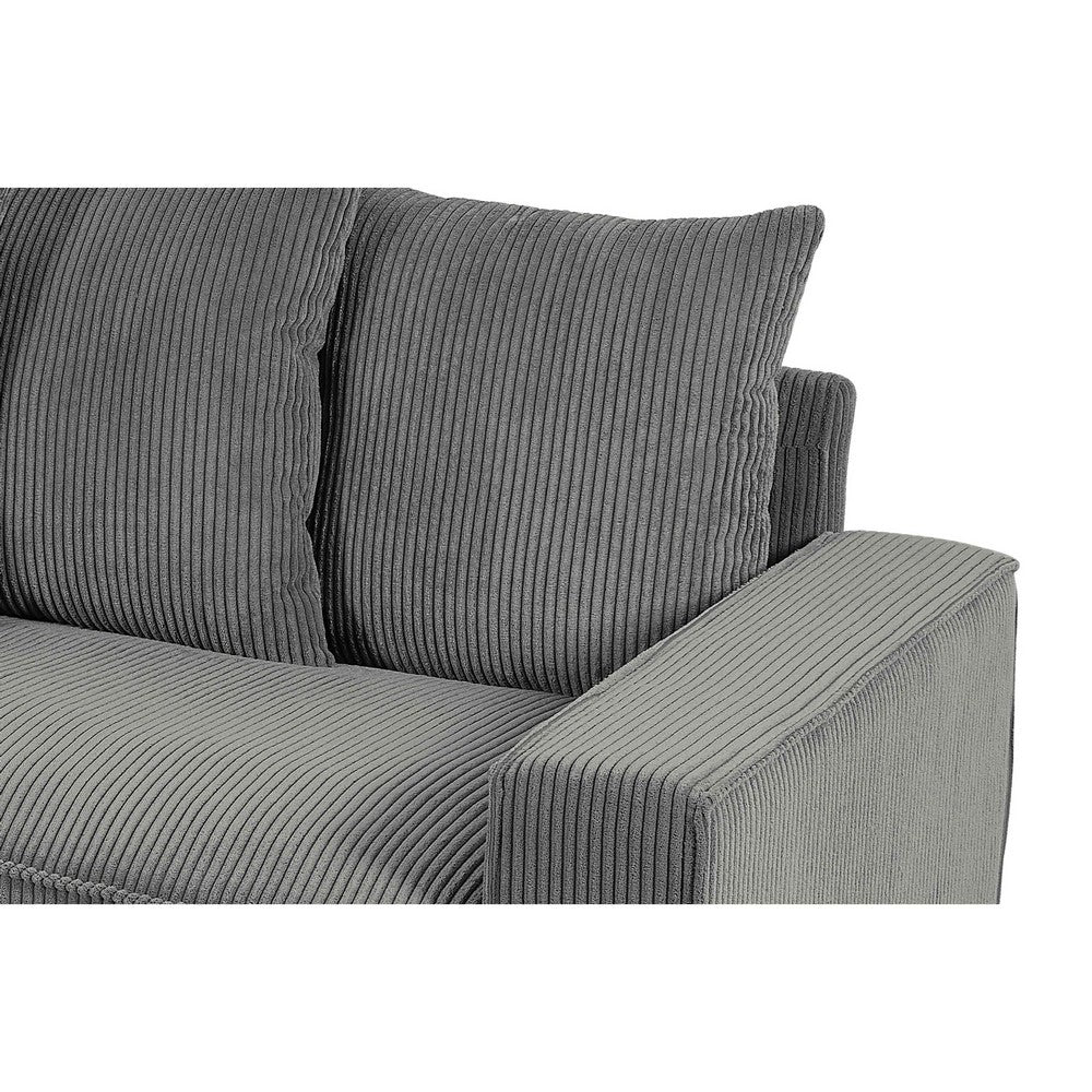 Gina Rectangular 3-Seater Sofa with 5 Toss Pillows | Gray Corduroy 88"
