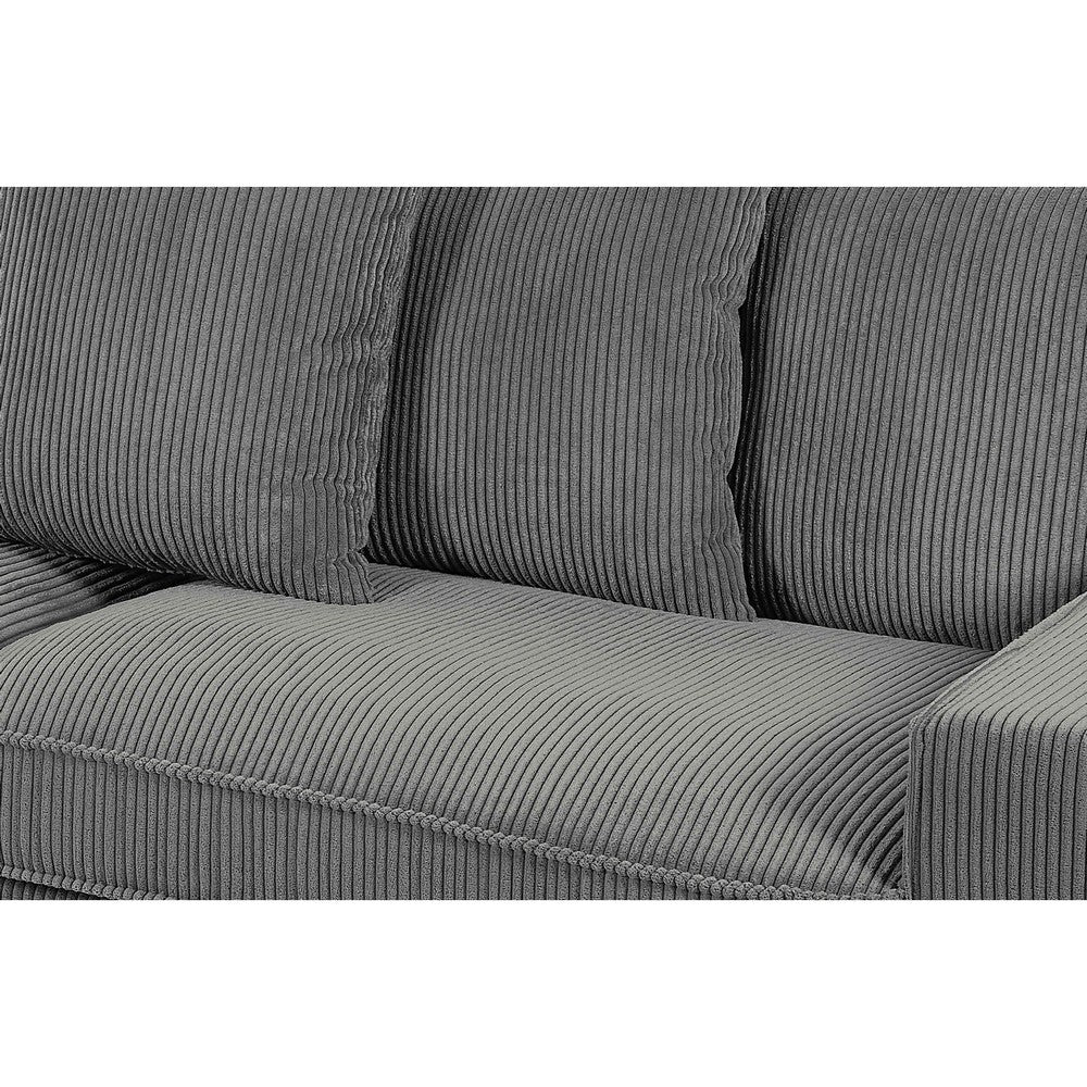 Gina Rectangular 3-Seater Sofa with 5 Toss Pillows | Gray Corduroy 88"