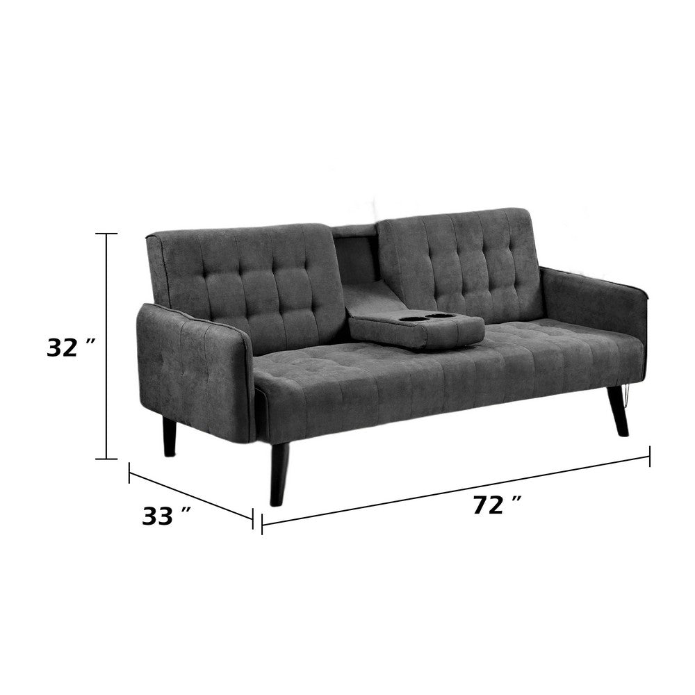 Eloise Convertible Sleeper Sofa-Bed | Cup Holder Table | Dark Gray Linen 72"
