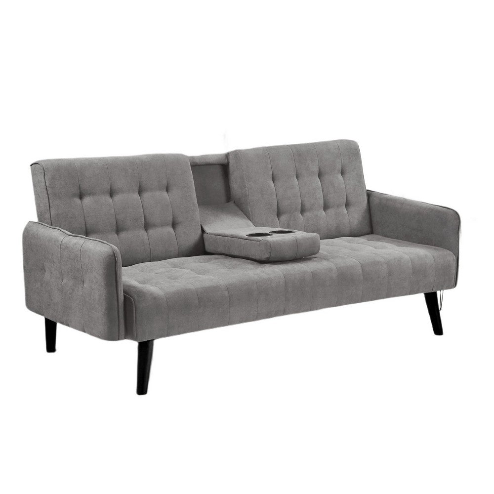 Eloise Convertible Sleeper Sofa-Bed with Cup Holder Table | Gray Linen  72"