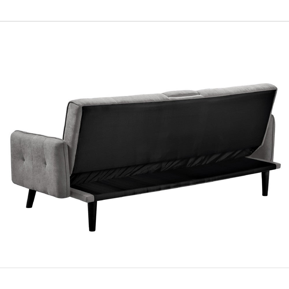 Eloise Convertible Sleeper Sofa-Bed with Cup Holder Table | Gray Linen  72"
