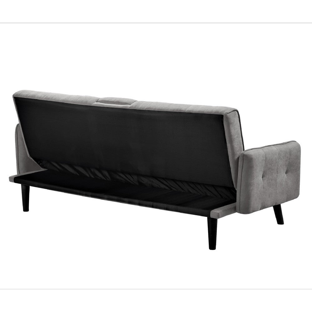 Eloise Convertible Sleeper Sofa-Bed with Cup Holder Table | Gray Linen  72"