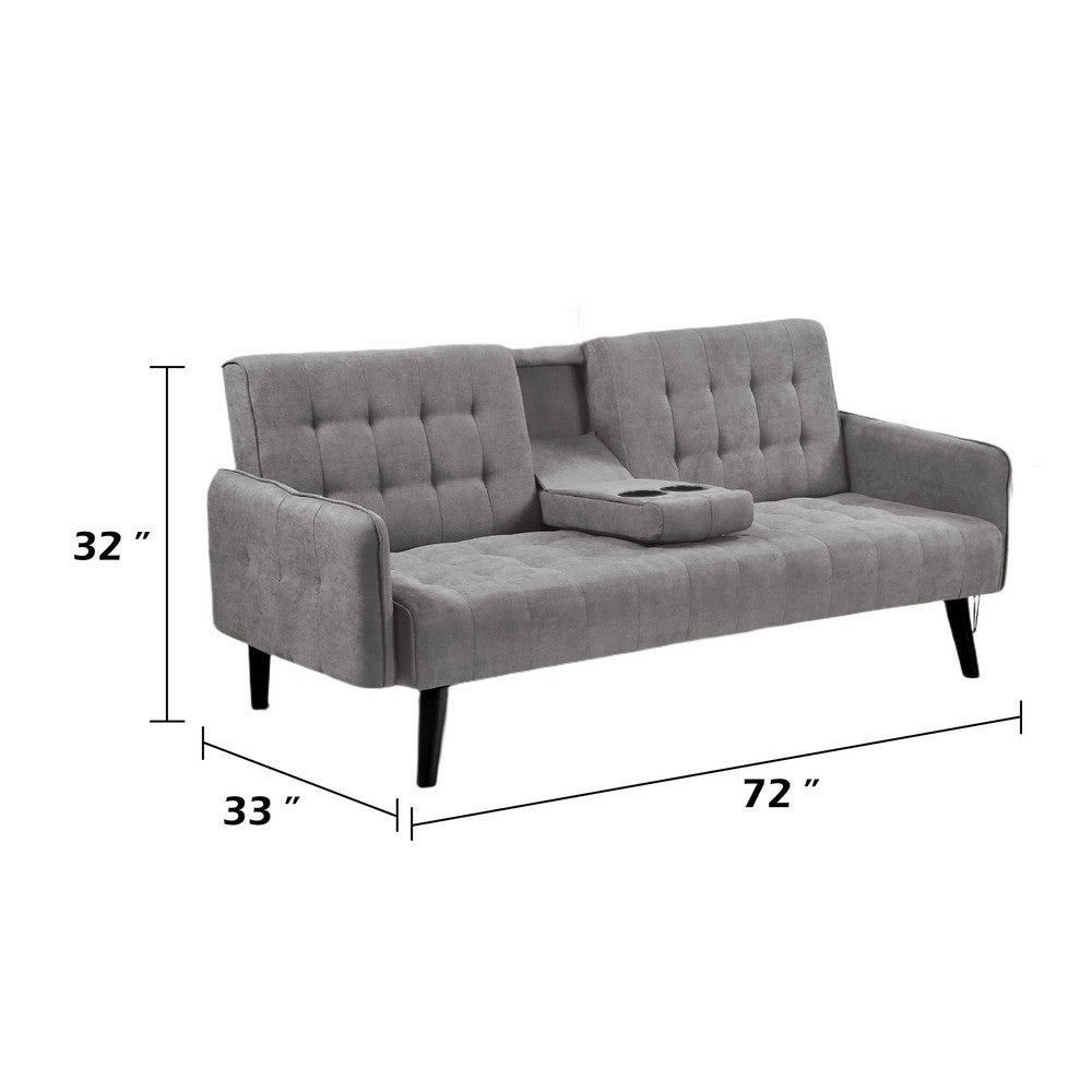 Eloise Convertible Sleeper Sofa-Bed with Cup Holder Table | Gray Linen  72"