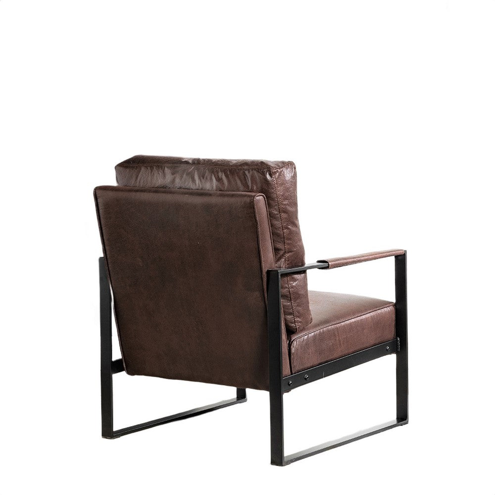 Kriya Accent Arm Chair with Black Metal Frame | Dark Brown Microfiber