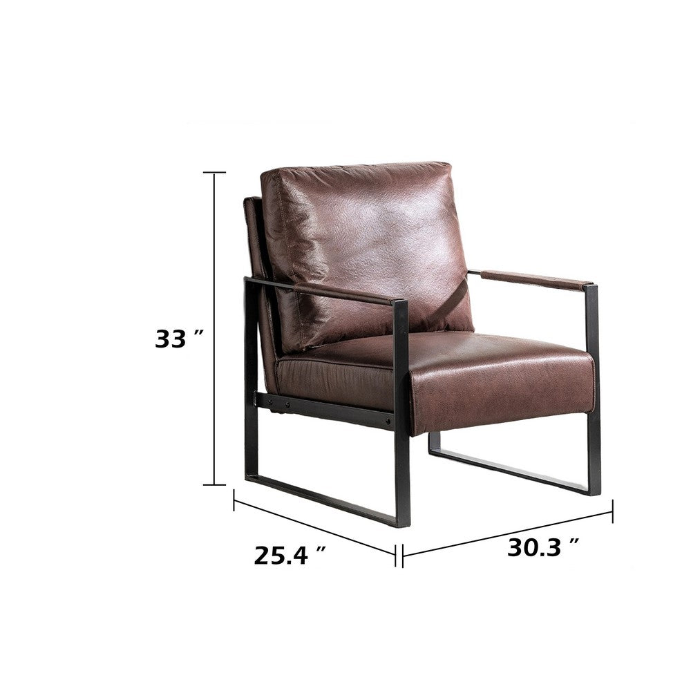 Kriya Accent Arm Chair with Black Metal Frame | Dark Brown Microfiber