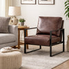 Kriya Accent Arm Chair with Black Metal Frame | Dark Brown Microfiber