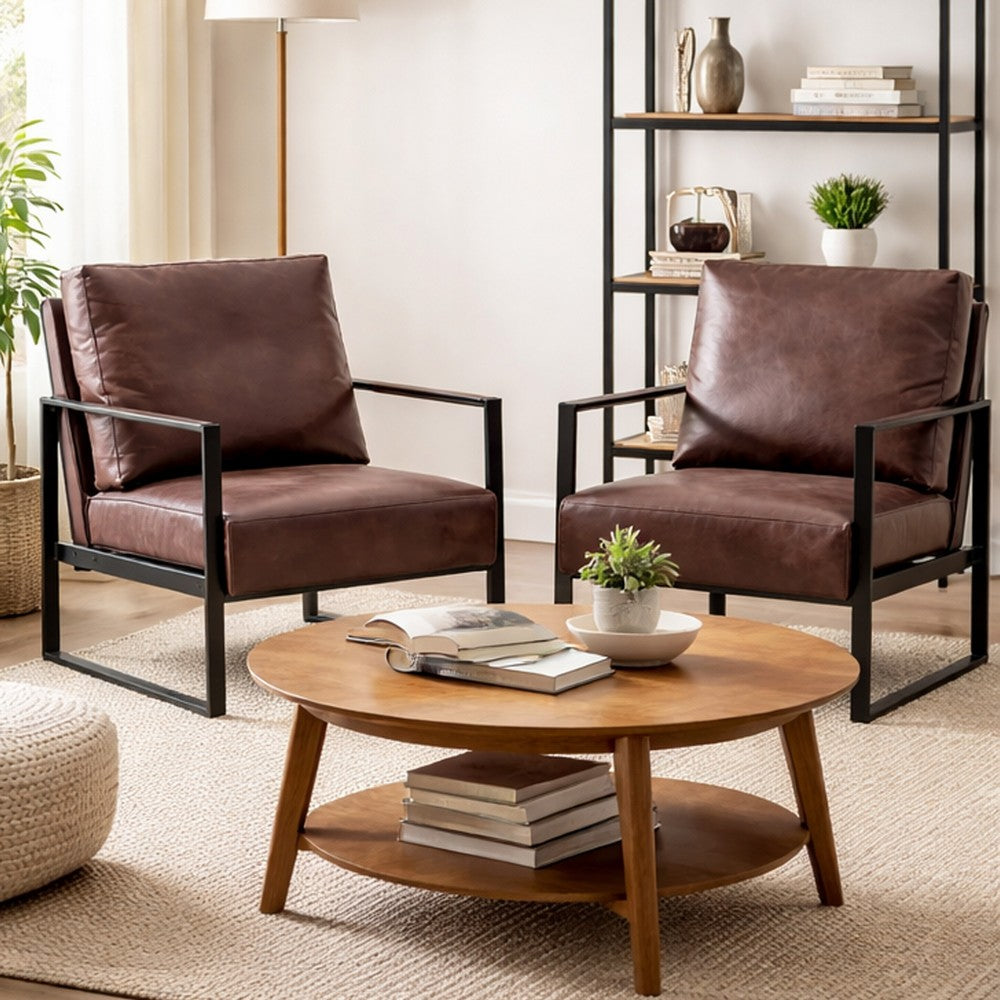 Kriya Accent Arm Chair with Black Metal Frame | Dark Brown Microfiber