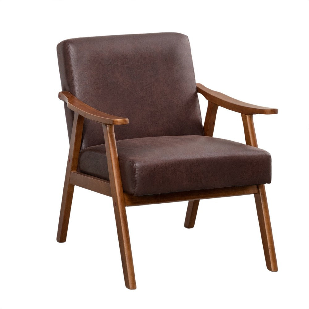 Ryno Mid-Century Accent Chair | Natural Wood Frame | Brown Microfiber