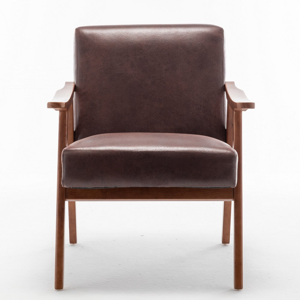 Ryno Mid-Century Accent Chair | Natural Wood Frame | Brown Microfiber