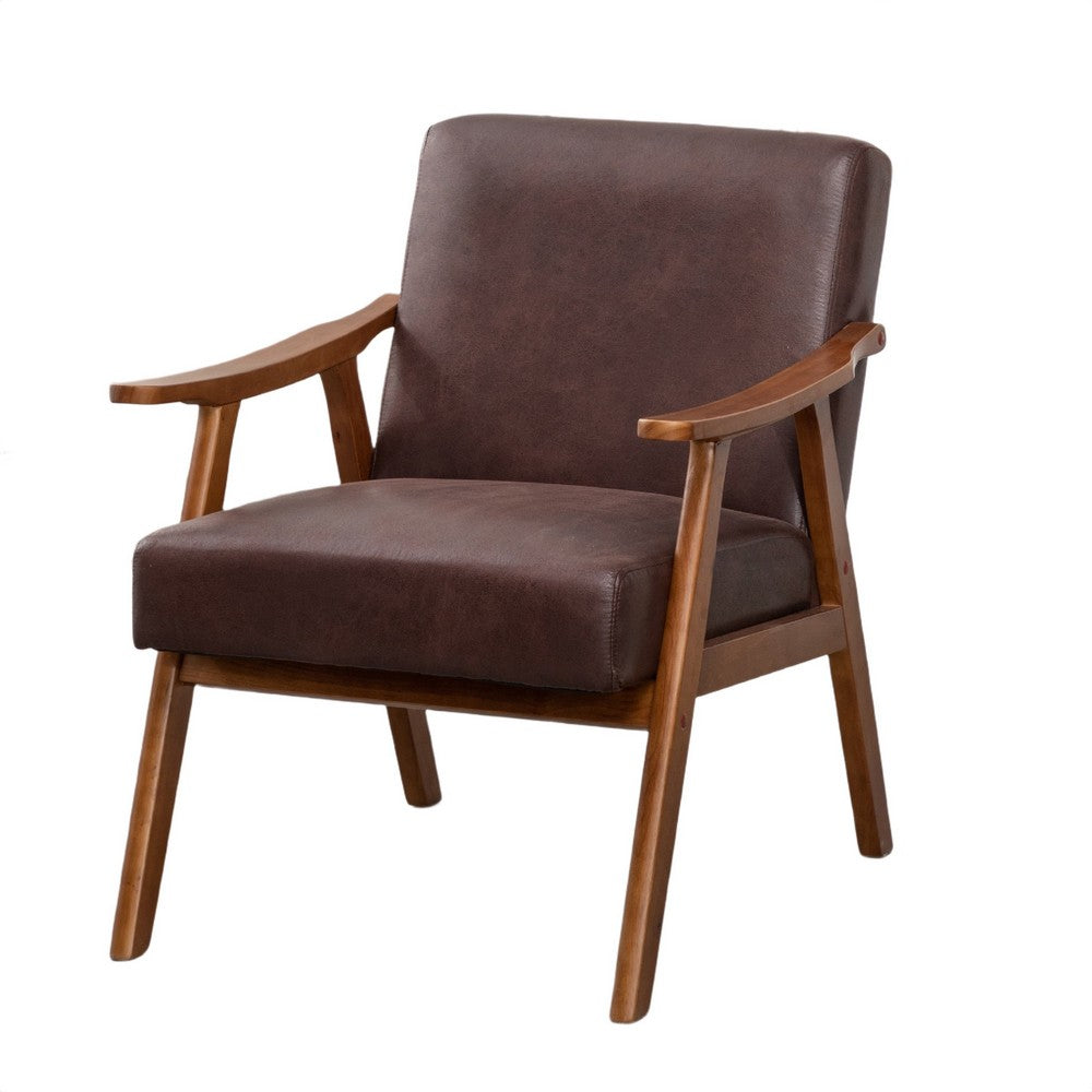 Ryno Mid-Century Accent Chair | Natural Wood Frame | Brown Microfiber