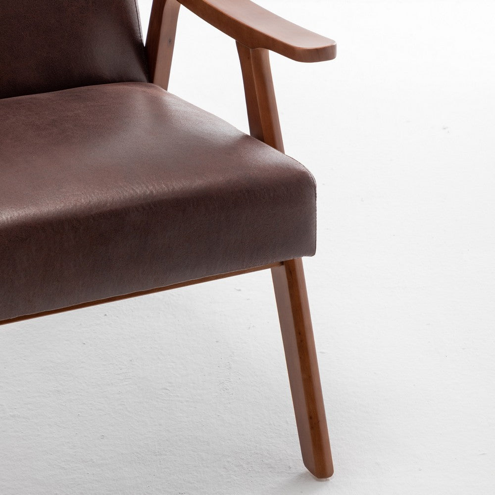 Ryno Mid-Century Accent Chair | Natural Wood Frame | Brown Microfiber