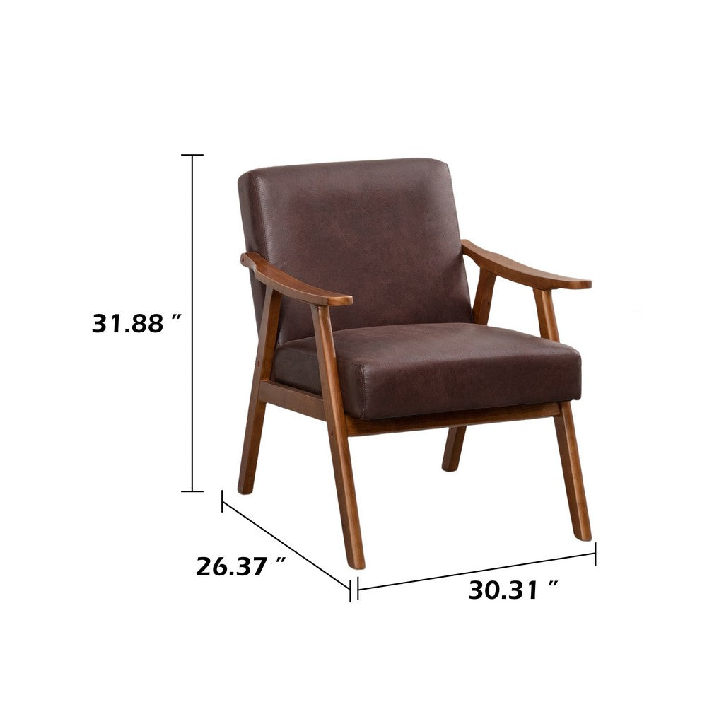 Ryno Mid-Century Accent Chair | Natural Wood Frame | Brown Microfiber