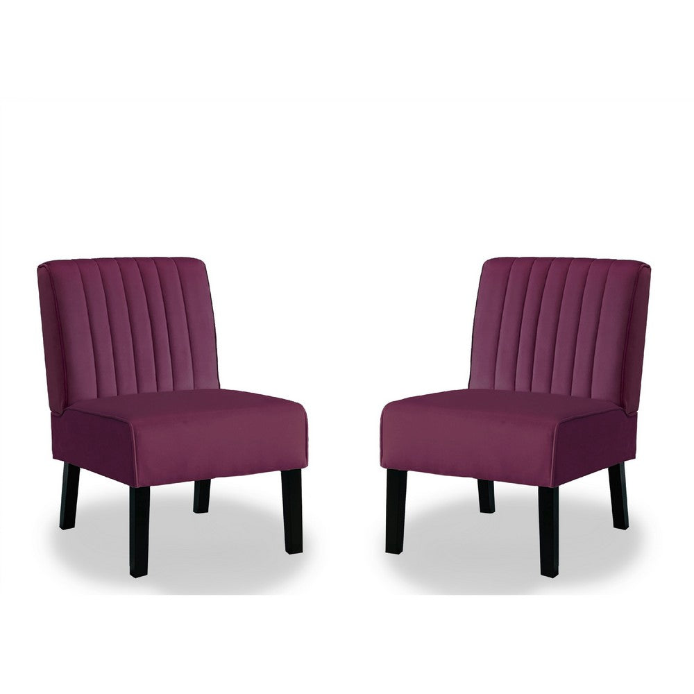 Revvy Accent Chair Set of 2 | Black Wood | Purple Channel-Tufted Velvet