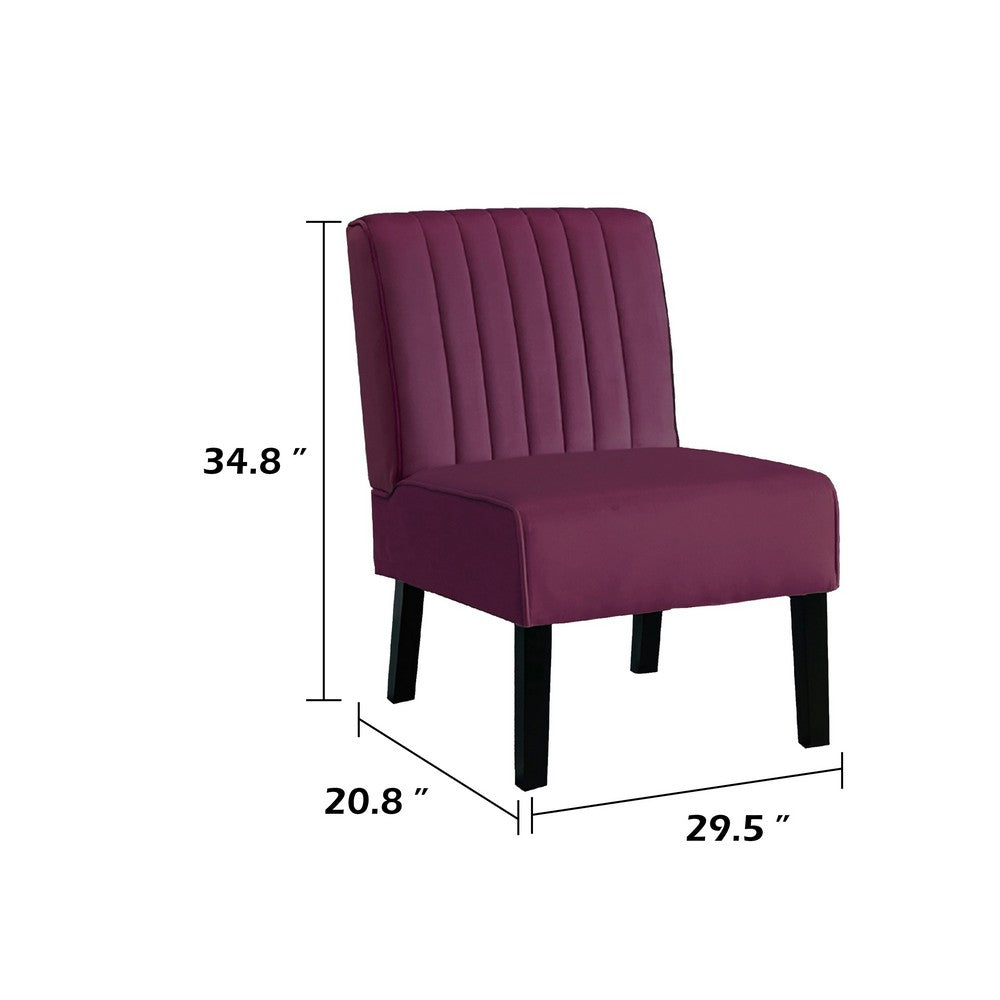 Revvy Accent Chair Set of 2 | Black Wood | Purple Channel-Tufted Velvet