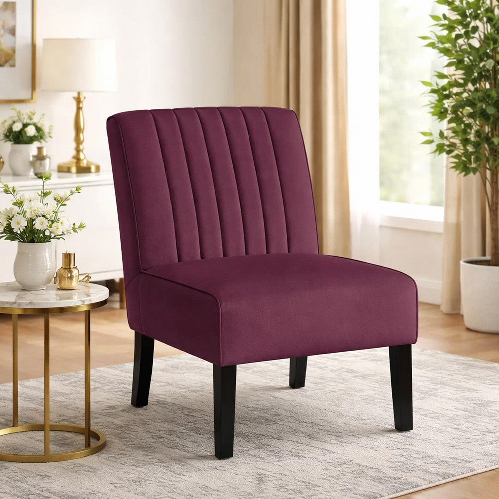 Revvy Accent Chair Set of 2 | Black Wood | Purple Channel-Tufted Velvet