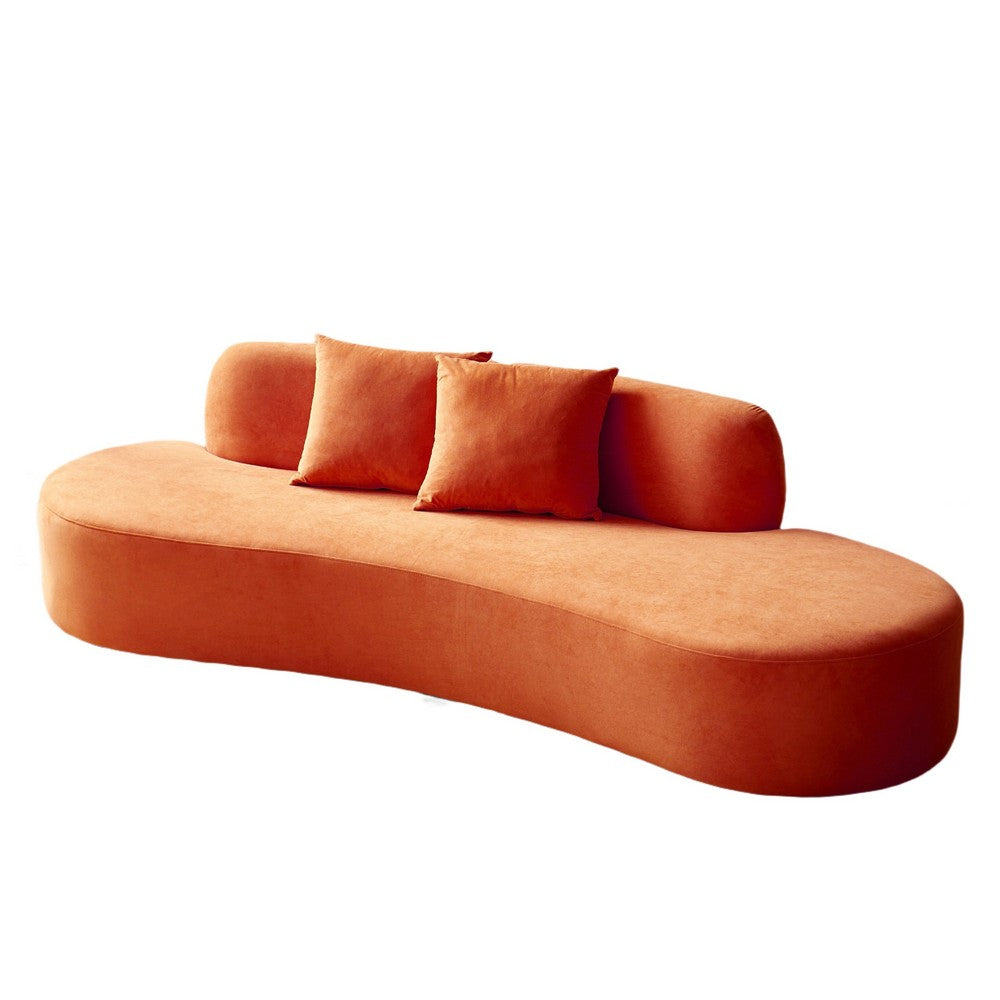 Jeff Sofa w 2 Pillows | Half-Moon Curved Design | Orange Velvet | 91"