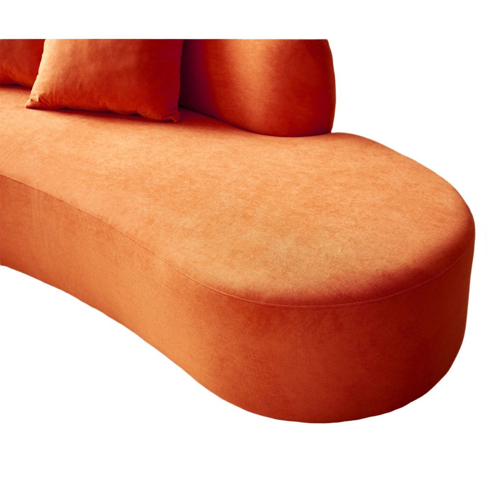 Jeff Sofa w 2 Pillows | Half-Moon Curved Design | Orange Velvet | 91"
