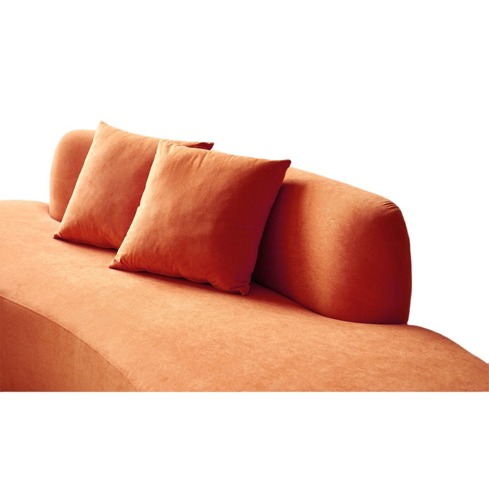 Jeff Sofa w 2 Pillows | Half-Moon Curved Design | Orange Velvet | 91"
