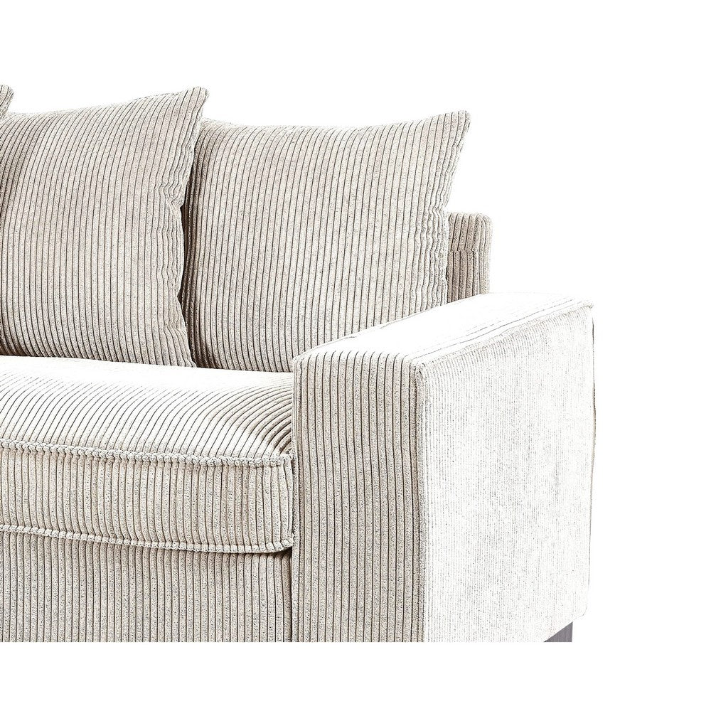 Gina Rectangular 3-Seater Sofa with 5 Toss Pillows | Ivory Corduroy 88"