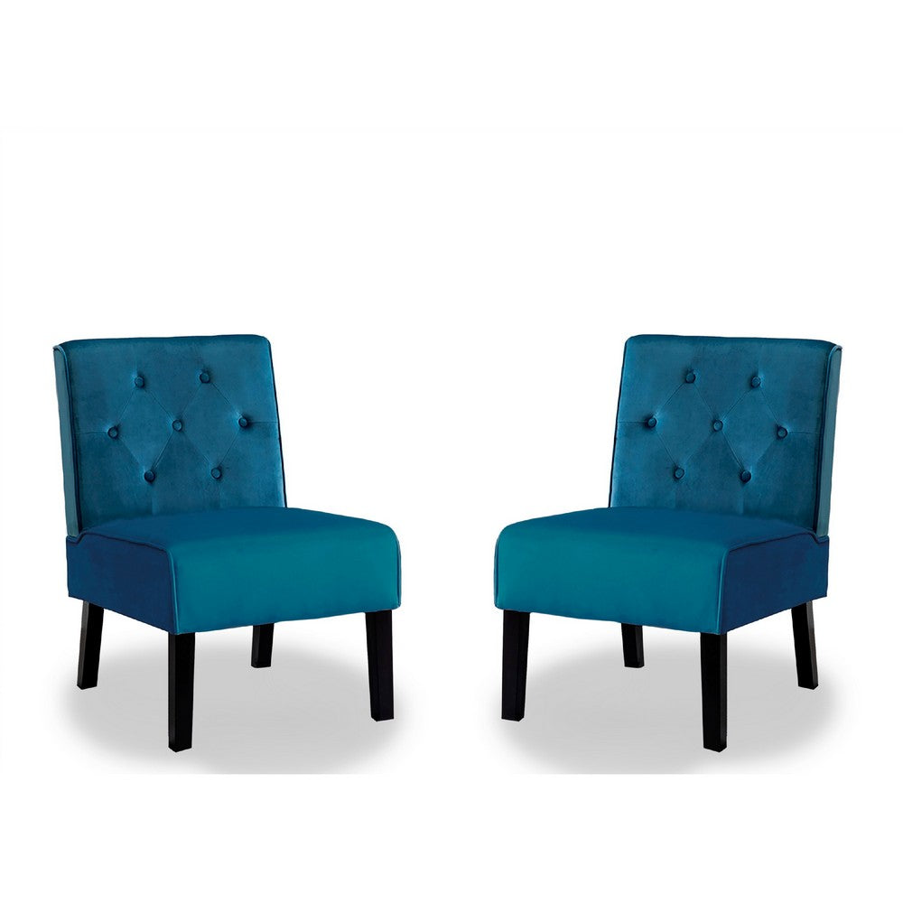 Revvy Armless Chair with Tapered Legs | Set of 2 | Blue Tufted Velvet