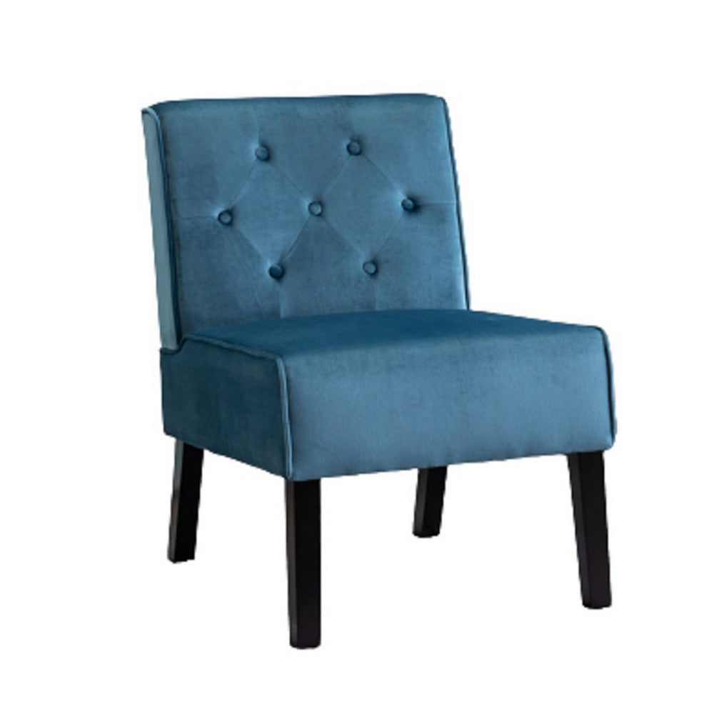 Revvy Armless Chair with Tapered Legs | Set of 2 | Blue Tufted Velvet