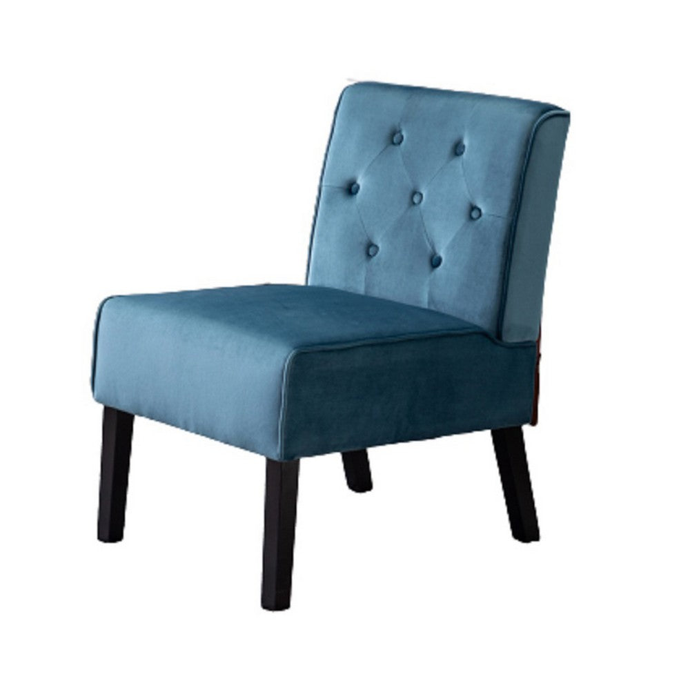 Revvy Armless Chair with Tapered Legs | Set of 2 | Blue Tufted Velvet