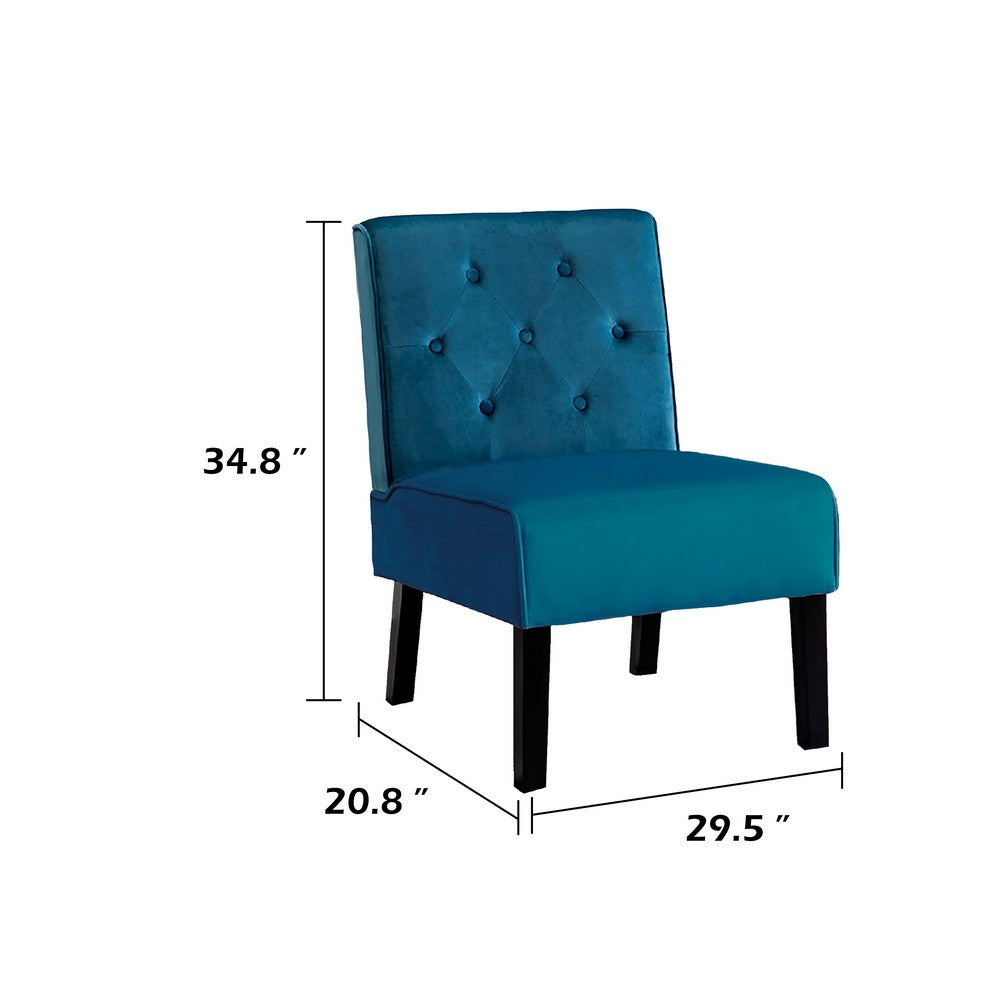 Revvy Armless Chair with Tapered Legs | Set of 2 | Blue Tufted Velvet