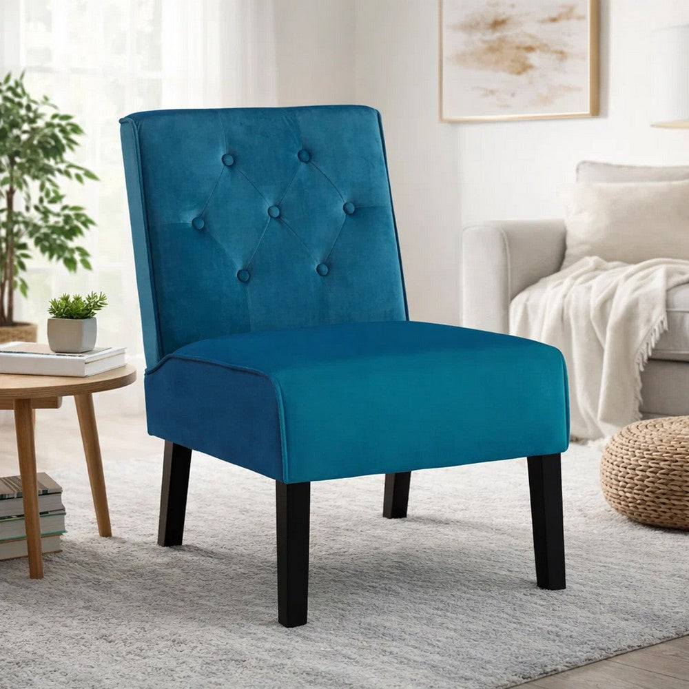 Revvy Armless Chair with Tapered Legs | Set of 2 | Blue Tufted Velvet