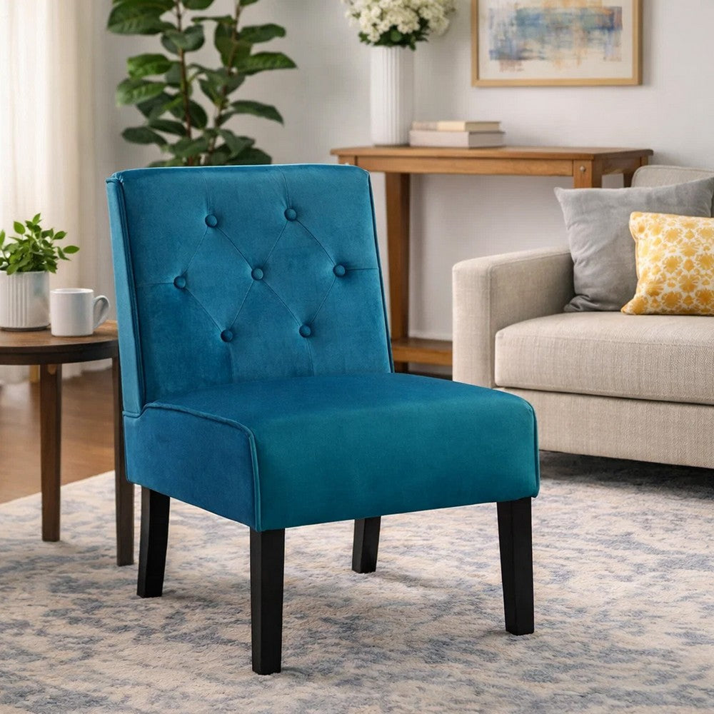 Revvy Armless Chair with Tapered Legs | Set of 2 | Blue Tufted Velvet