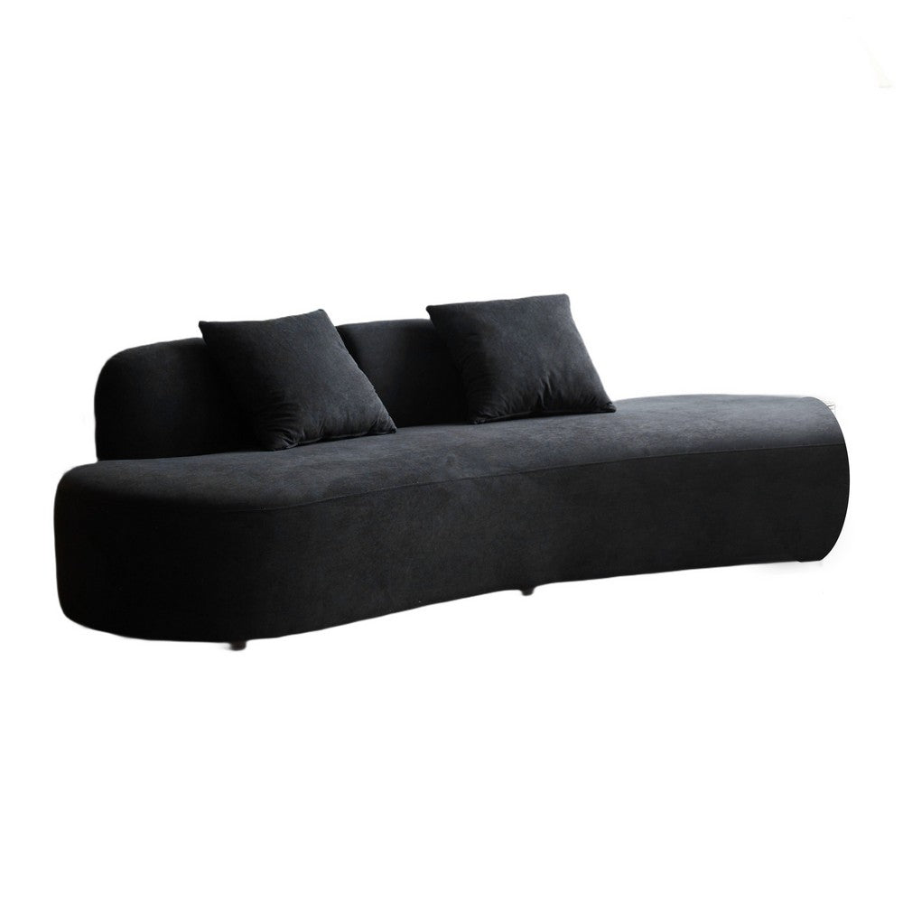 Jeff Sofa w 2 Pillows | Half-Moon Curved Design | Black Velvet 91"