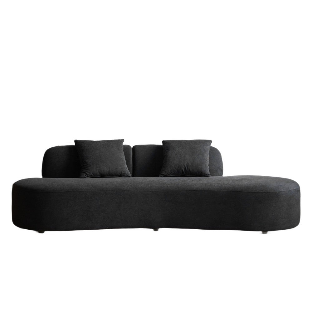 Jeff Sofa w 2 Pillows | Half-Moon Curved Design | Black Velvet 91"