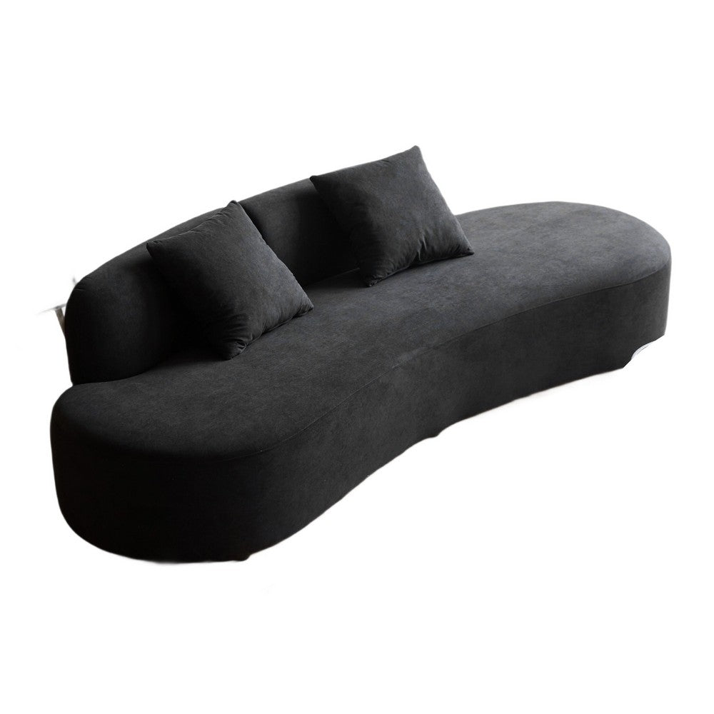 Jeff Sofa w 2 Pillows | Half-Moon Curved Design | Black Velvet 91"