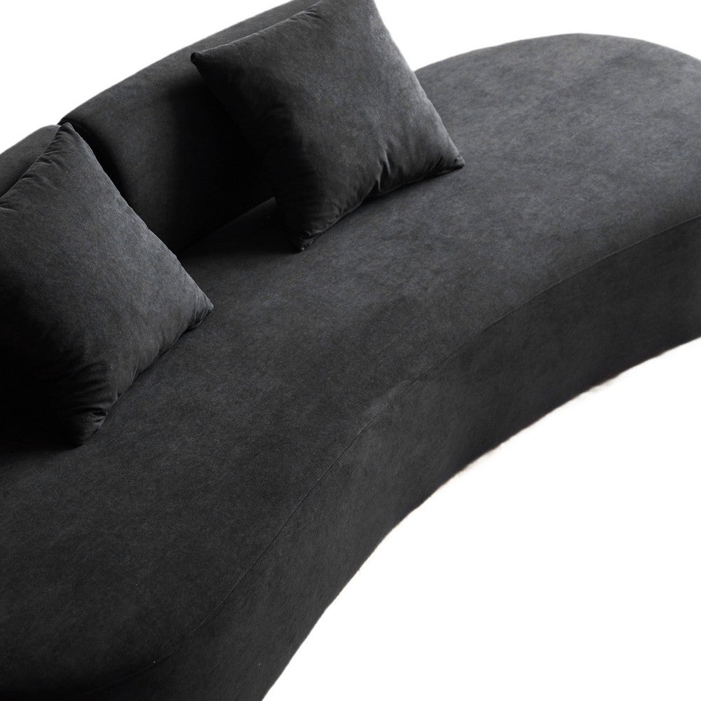 Jeff Sofa w 2 Pillows | Half-Moon Curved Design | Black Velvet 91"