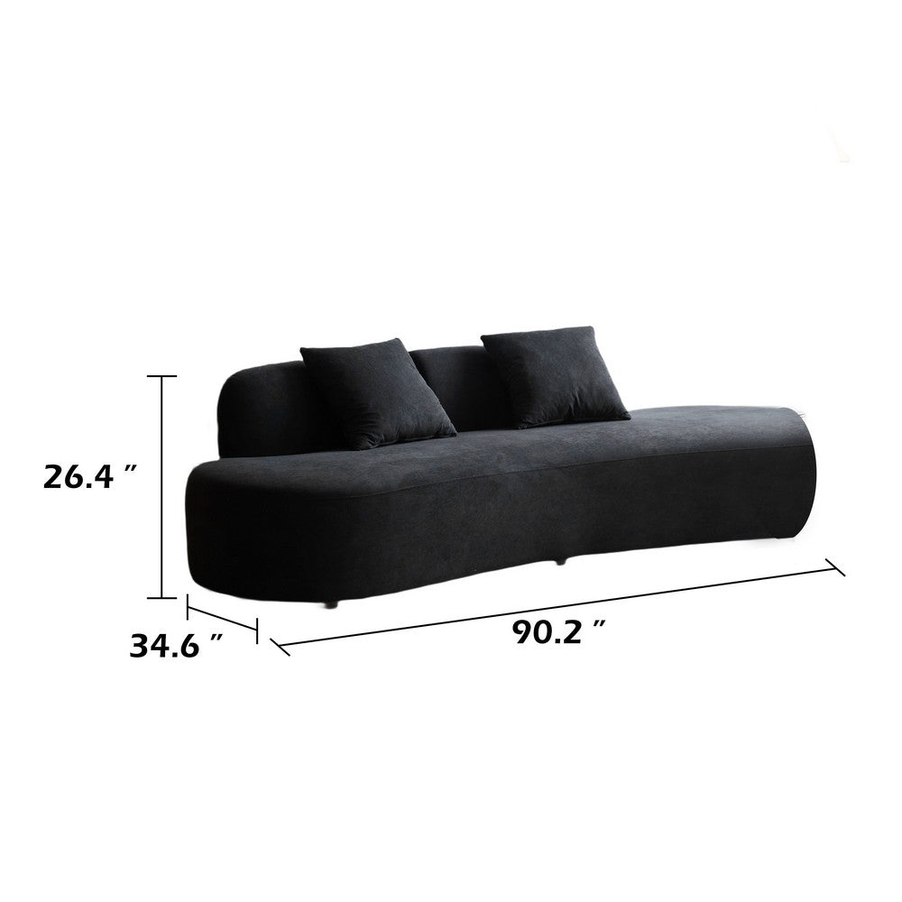 Jeff Sofa w 2 Pillows | Half-Moon Curved Design | Black Velvet 91"