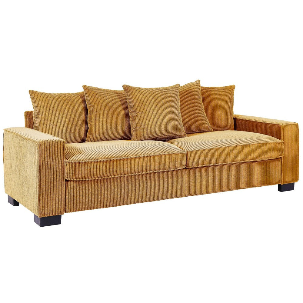 Gina Rectangular 3-Seater Sofa | 5 Toss Pillows | Ginger-Orange Corduroy 88"