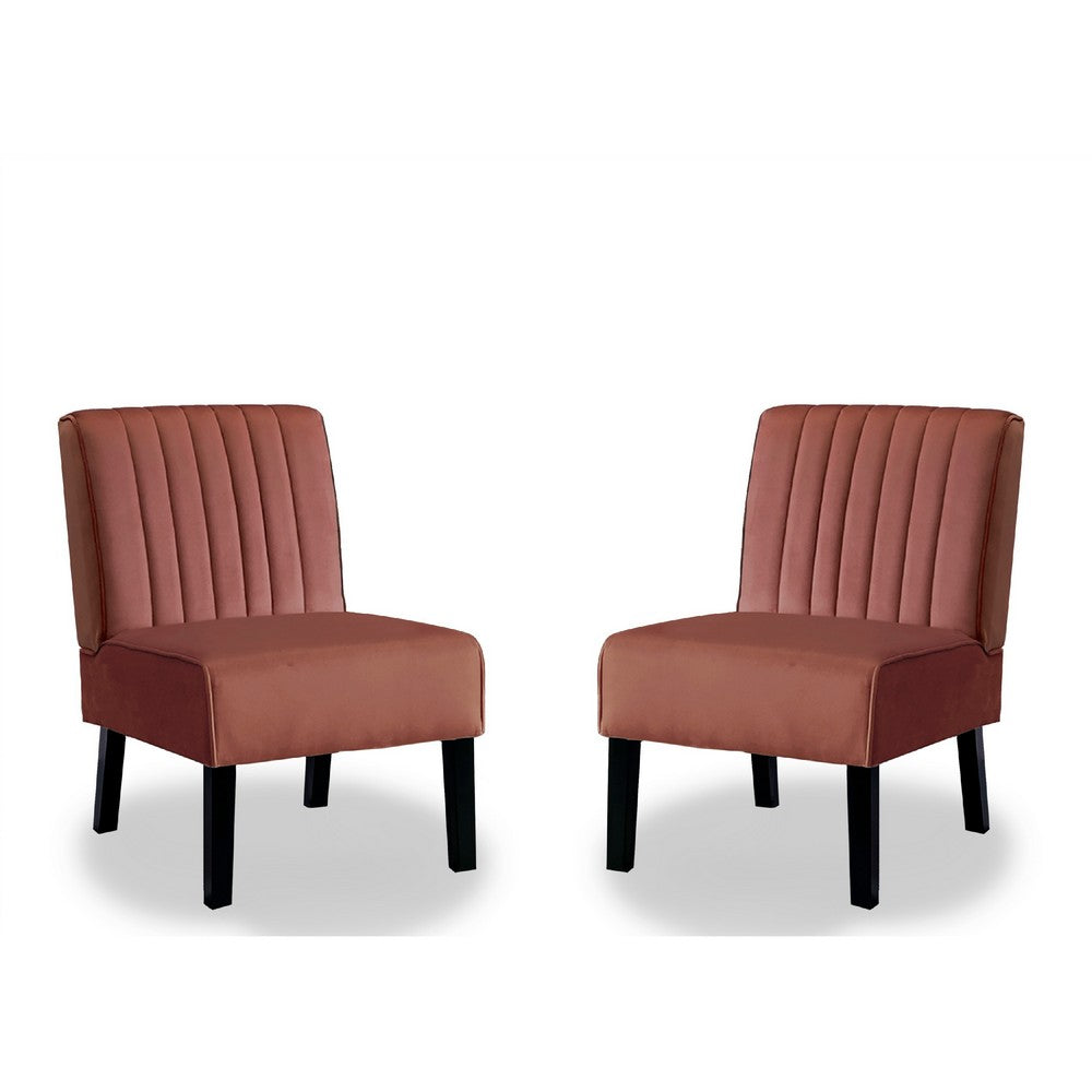 Revvy Accent Chair Set of 2 | Black Wood | Rose Channel-Tufted Velvet