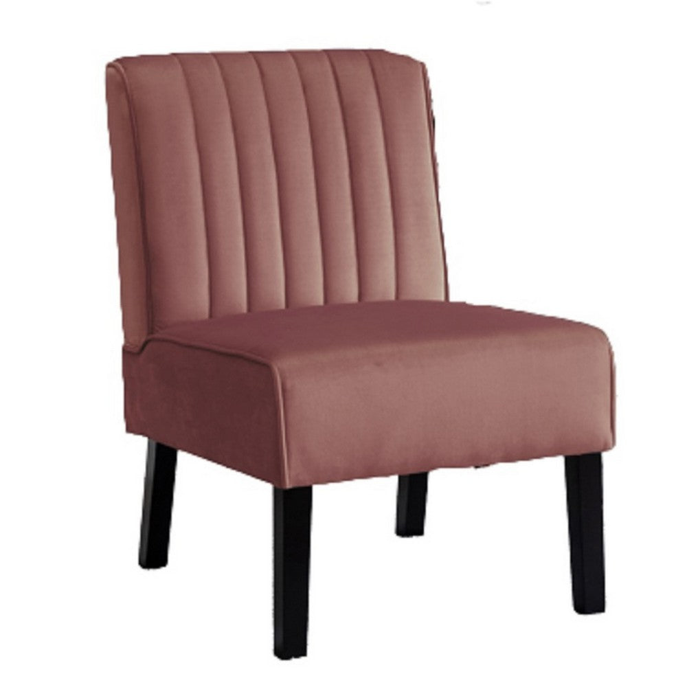Revvy Accent Chair Set of 2 | Black Wood | Rose Channel-Tufted Velvet